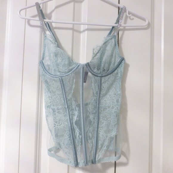 VICTORIA'S SECRET mint green unlined bustier top with sparkly straps - Picture 1 of 11